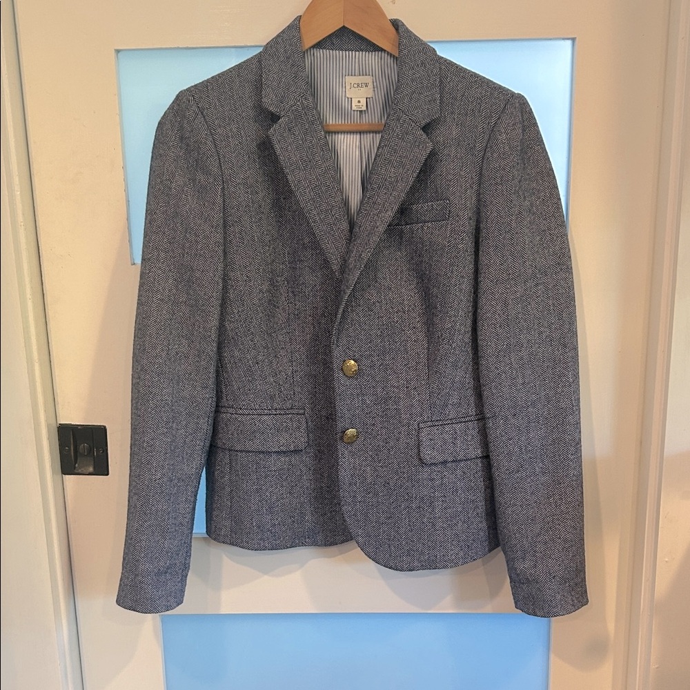 J. Crew Blue herringbone women’s Blazer with Gold Buttons.